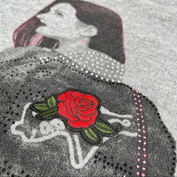 GABBY ISABELLA Lady Patchwork Jewelled Appliqué Grey Graphic Crewneck Sweater - Picture 10 of 17